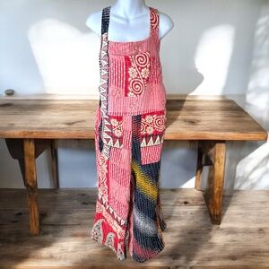 Kaantha Karma New Red and Pink ,blue quilted Bohemian‎ Jumpsuit med to Xl
